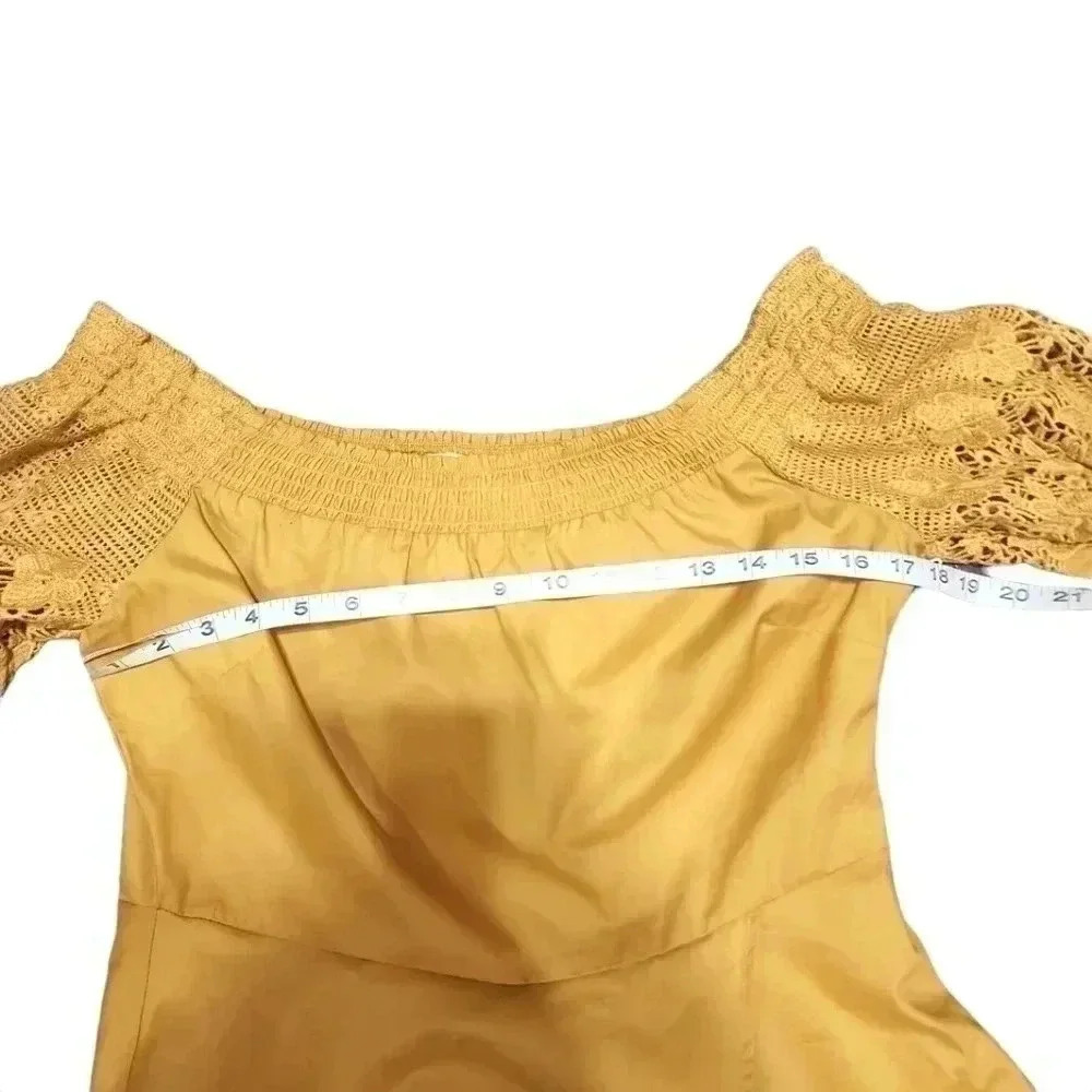 Bubble Sleeve W/bow Tie Off The Shoulder W/crochet Lace Cotton Woven Top… - Picture 4 of 9